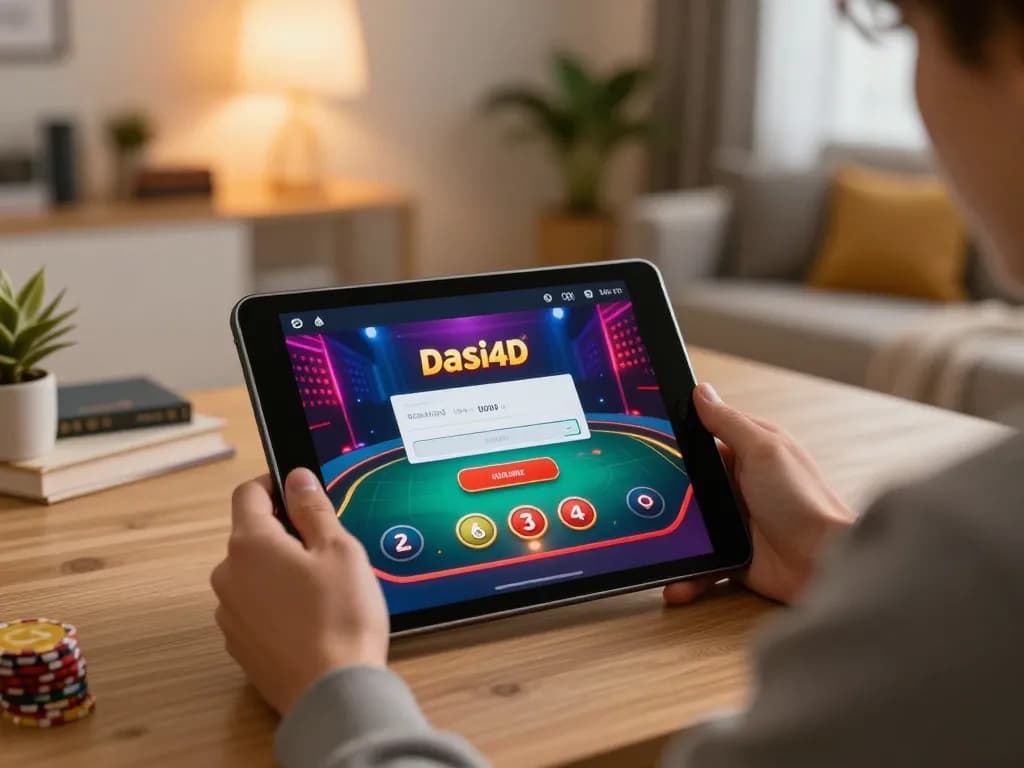 Layar login DASI4D di tablet menampilkan permainan kasino online yang menarik untuk permainan strategis.
