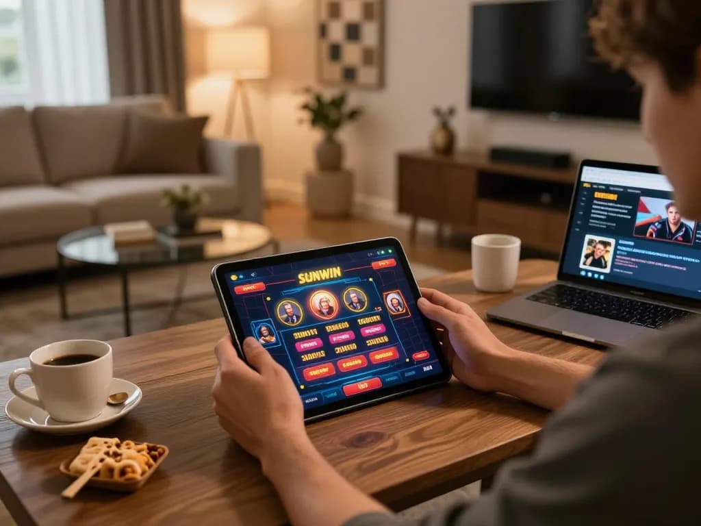 SUNWIN online gaming session at home with a cozy atmosphere and strategic focus