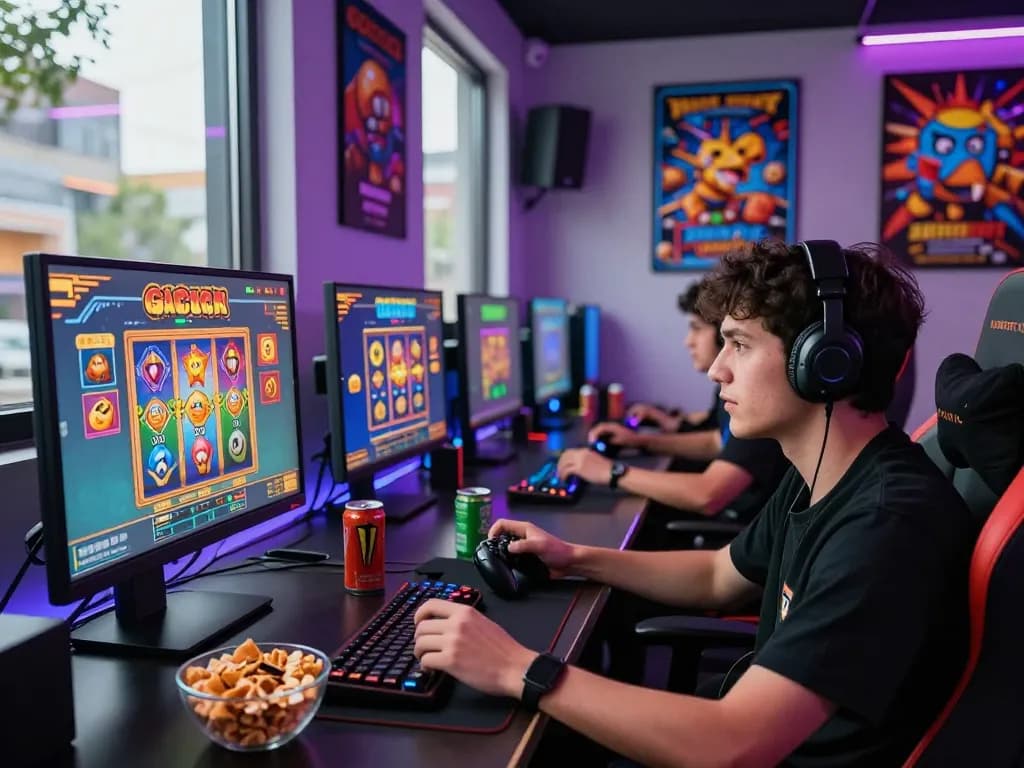 Exciting online gaming environment featuring a player immersed in slot gacor games with vibrant interfaces.