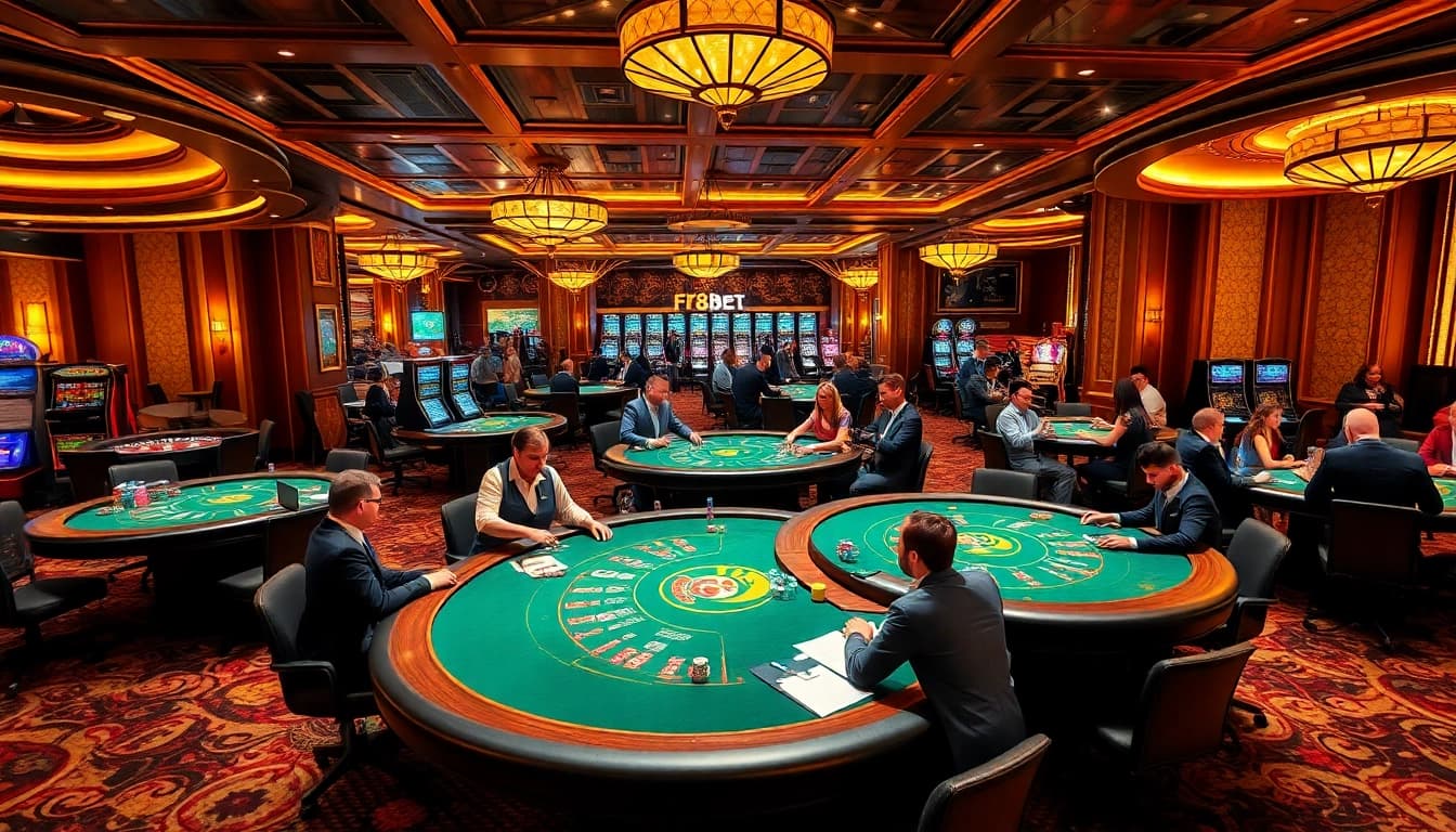 Exciting poker game featuring F8BET players in a luxurious casino setting.