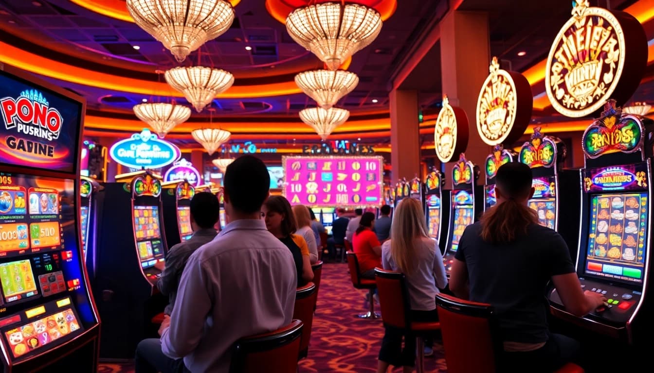 Aksi deposit pulsa slot yang seru di kasino dengan mesin berwarna-warni dan pemain meraih kemenangan besar.