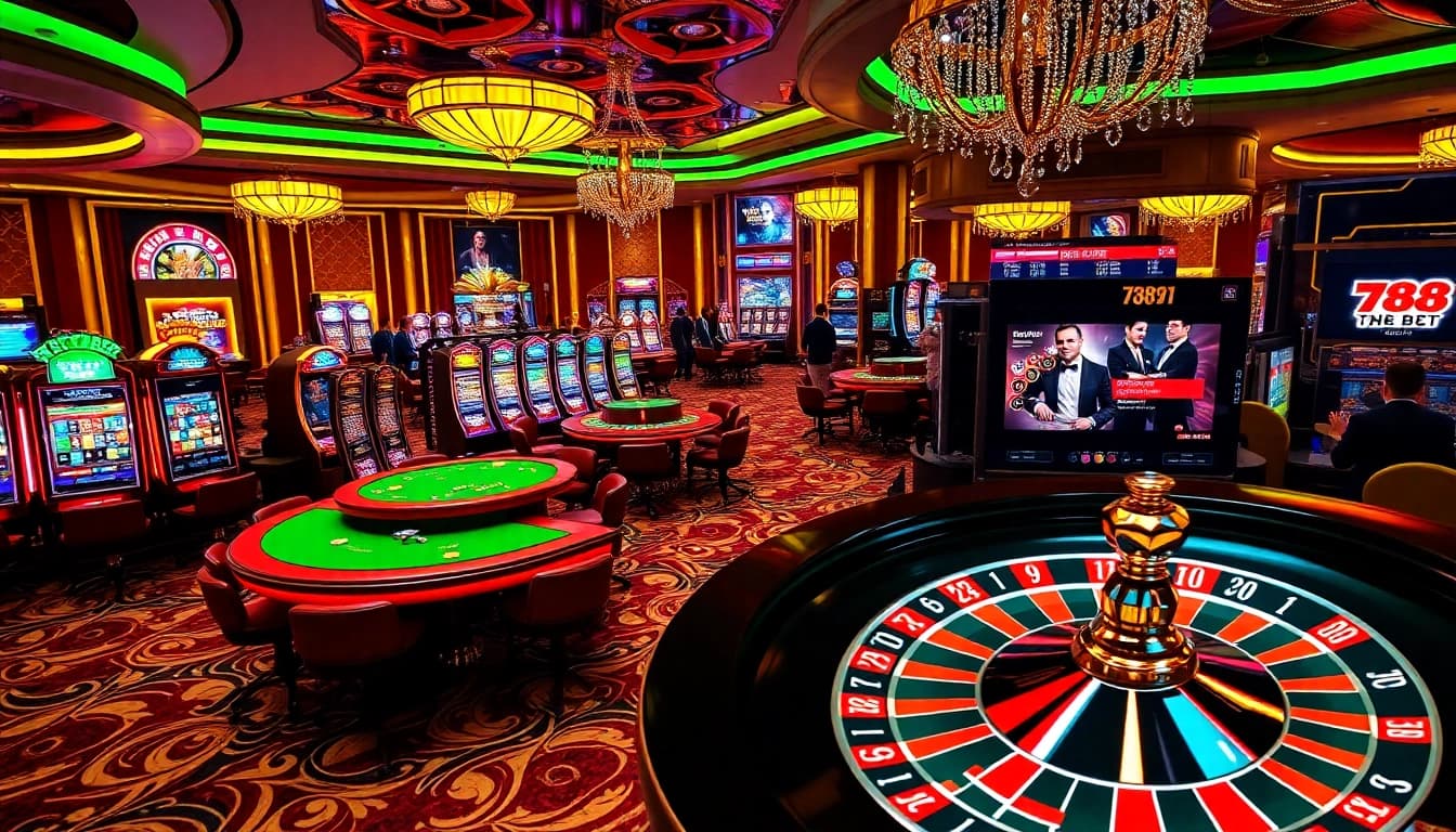 Experience thrilling gameplay at 789BET's luxurious casino tables and vibrant online interface.