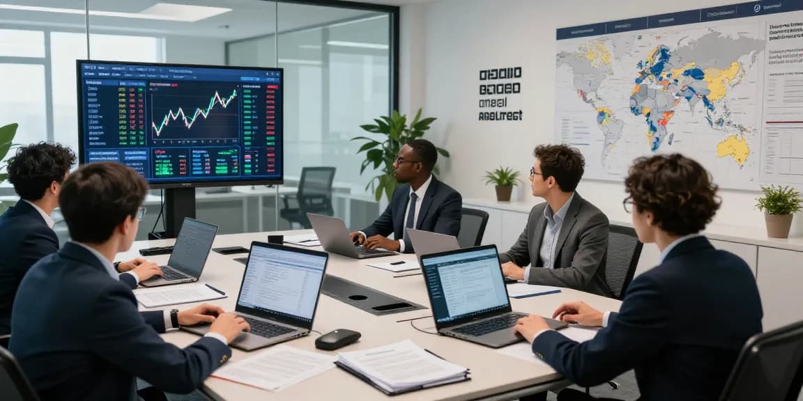 Team collaborating on financial crime intelligence analysis in a modern office.
