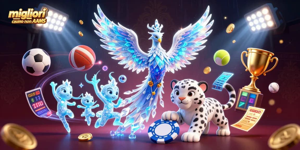 I migliori casino non AAMS illuminano la scena con il fenice di ghiaccio e un cucciolo di leopardo, giocando con un chip.