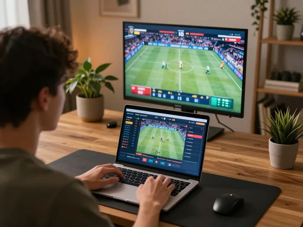 Experience live sports betting at https://cakhiatv.design/ with an enthusiast engaged in a thrilling online gaming setup