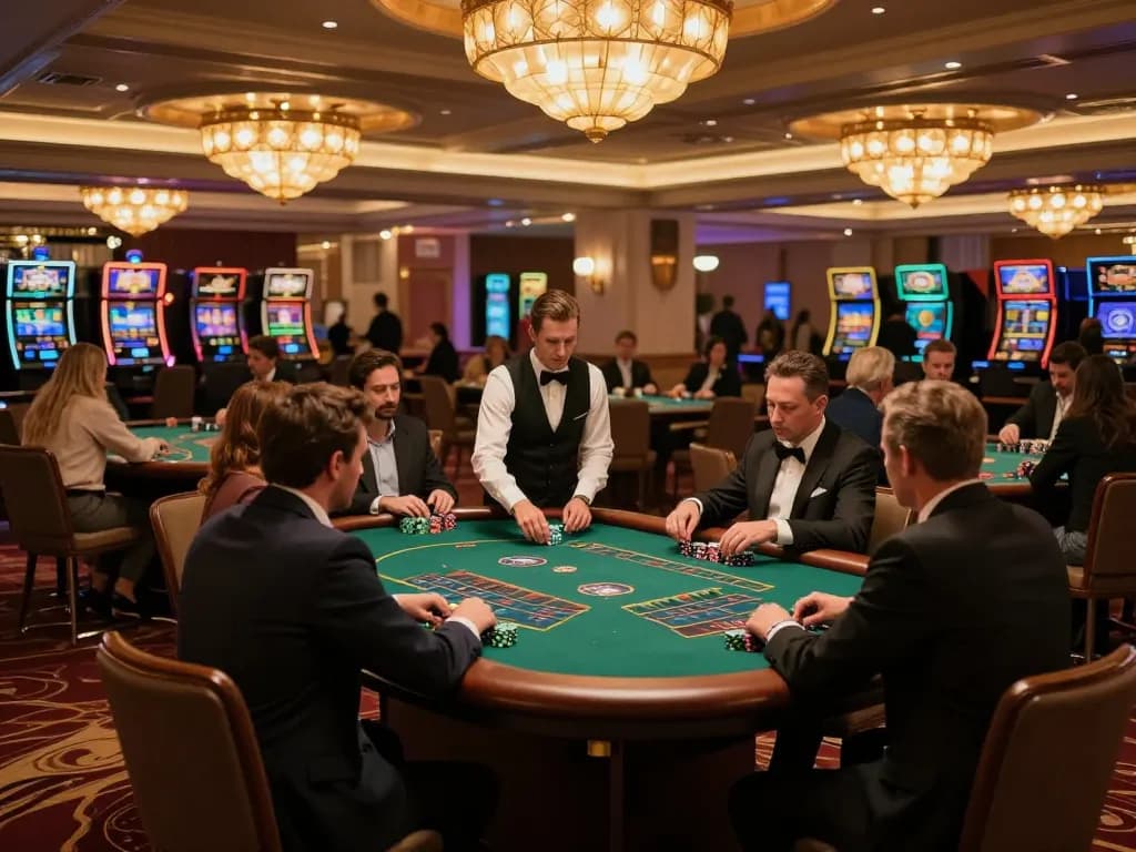 Players enjoying a lively game at Trang chủ Bet88 mới nhất blackjack table in a vibrant casino atmosphere