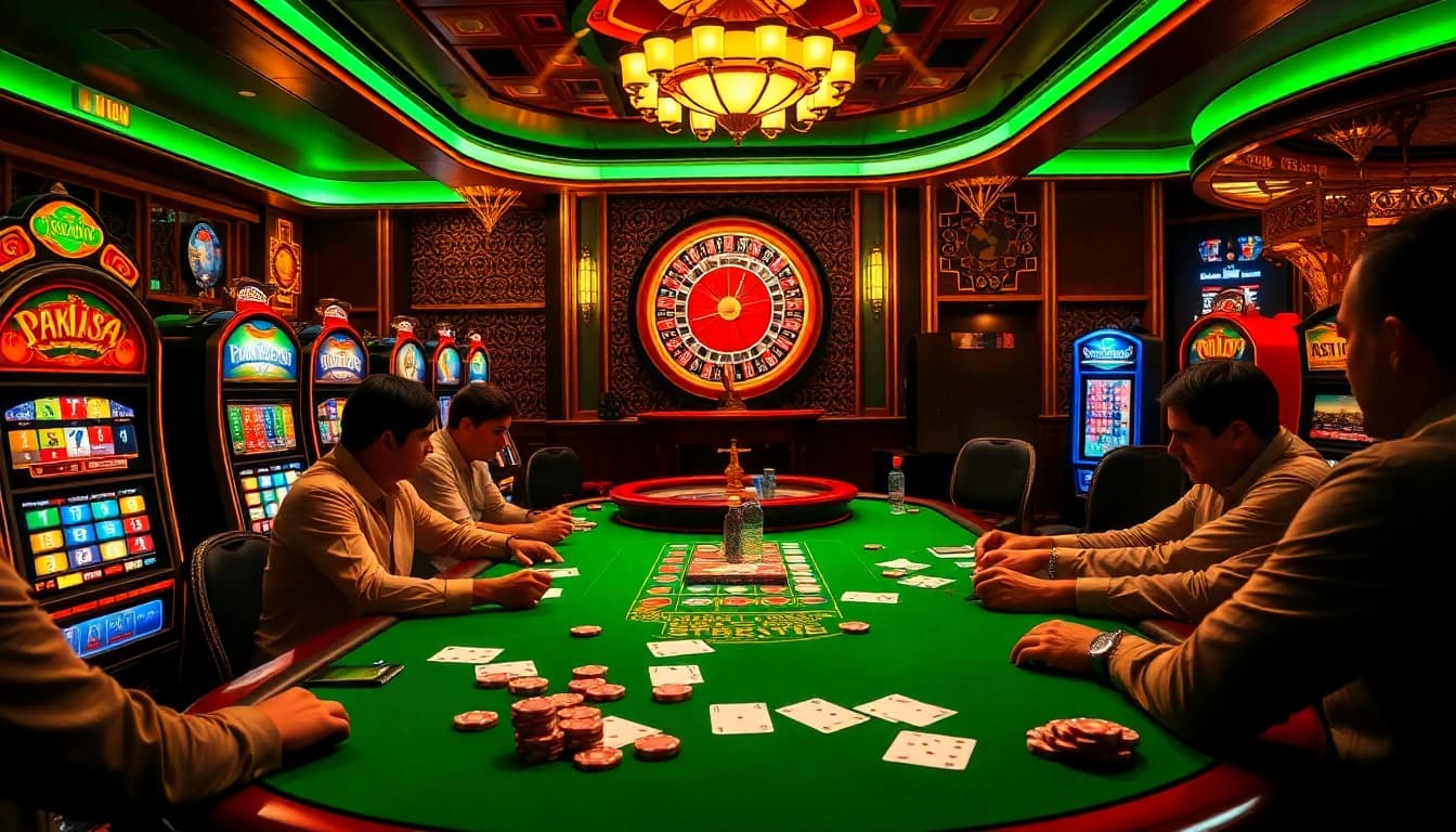 Engaging scene of poker players strategizing at a table, highlighting rebahin film elements through cinematic excitement.