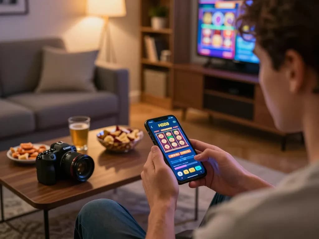 Player engaging with the HB88 app for an exciting online gaming experience at home.