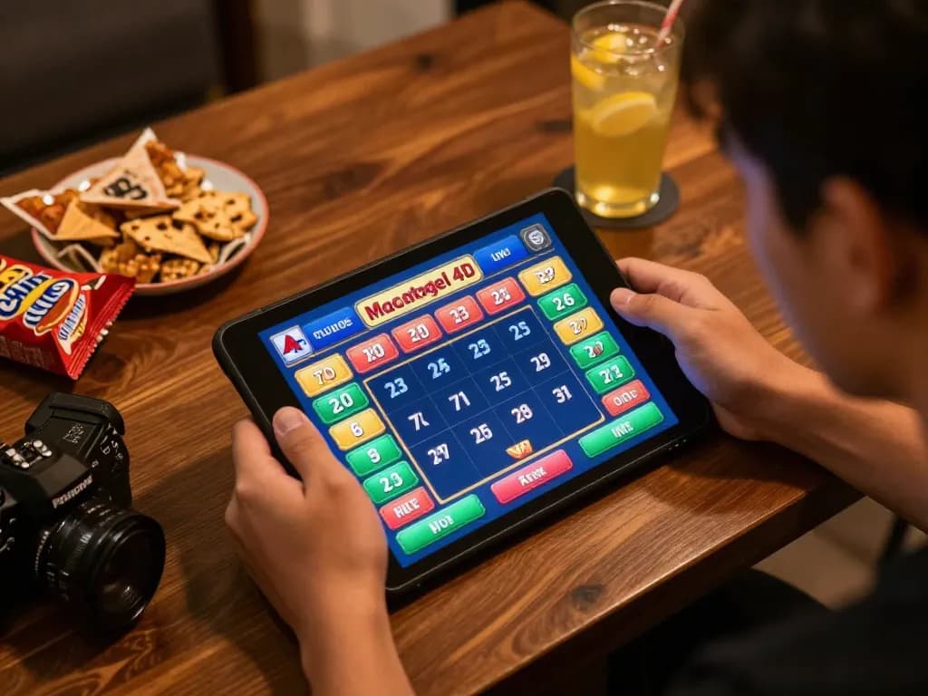 Engaging online gaming setup utilizing macantogel 4d interface, showcasing player interaction with colorful betting options.