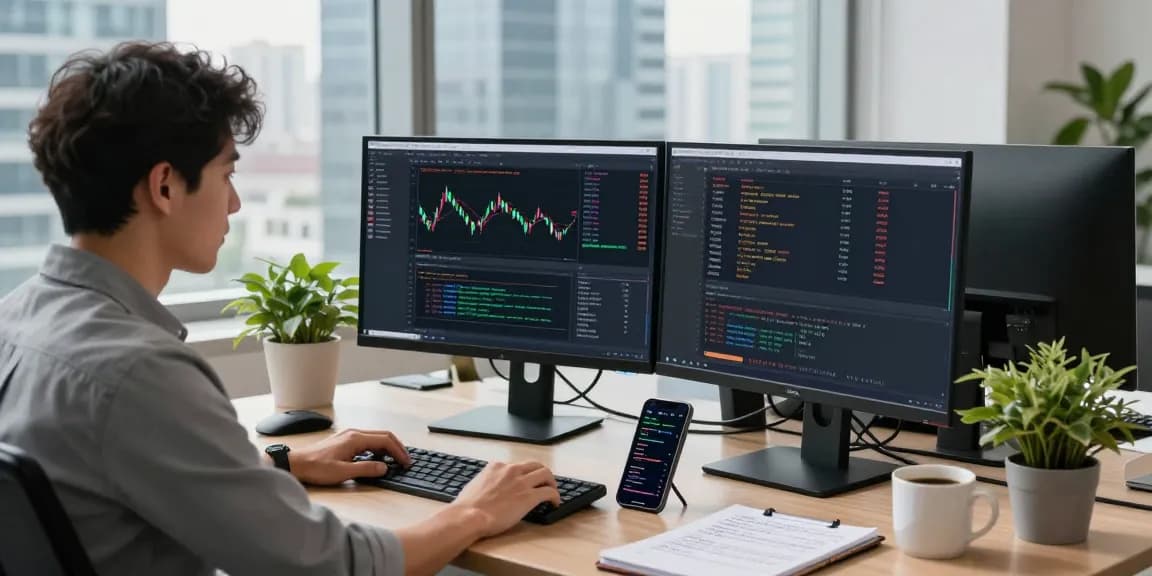 Real-time stock data from Chinese concept stock API displayed in a modern office, highlighting a developer's innovative workspace.