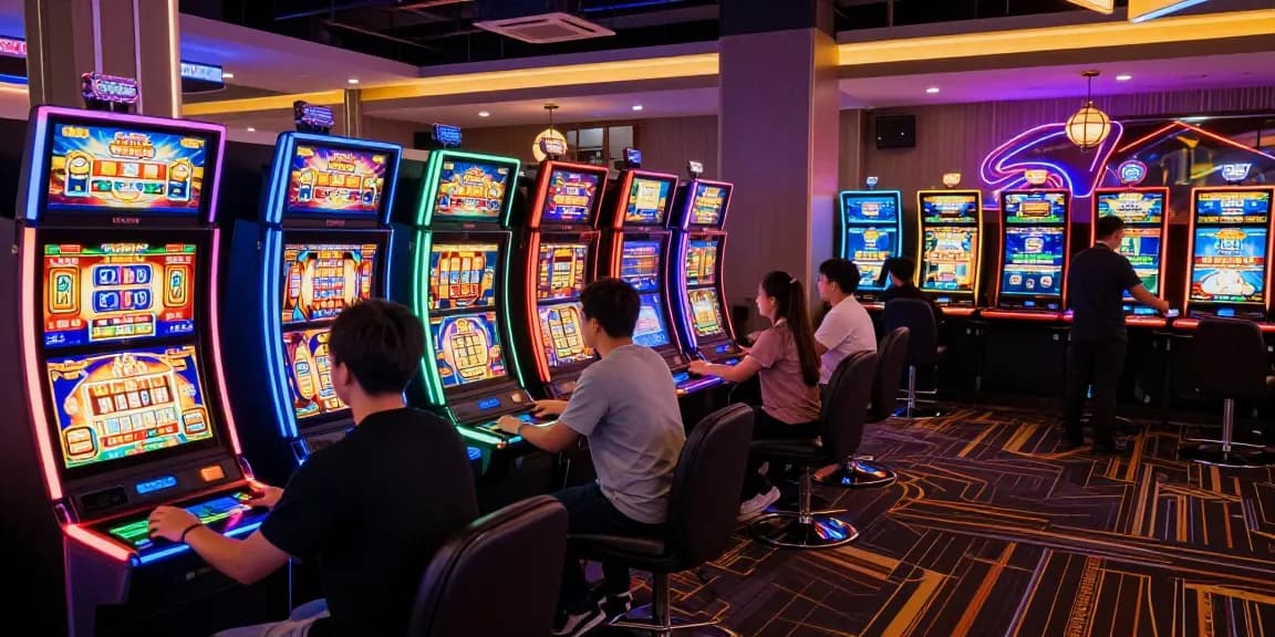 Exciting online gaming scene featuring slot depo 5k machines and diverse players enjoying dynamic gambling experience.