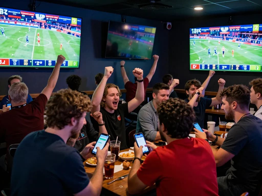 Betting with excitement on 7m sports events in a lively bar atmosphere