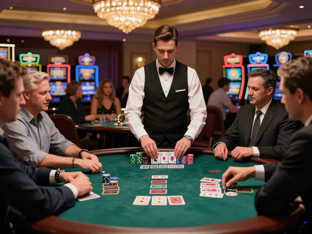 Players engaging in an intense game of blackjack at 888vi casino table, showcasing strategy and excitement