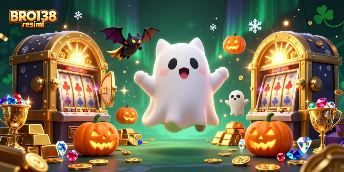 Win big with BRO138 resmi as a friendly ghost cat explores the haunted casino.