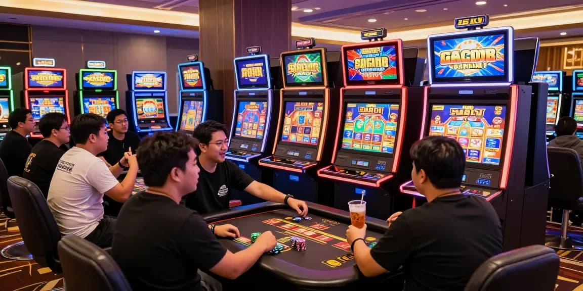 Exciting online gambling environment showcasing players engaging with slot gacor hari ini games, vibrant atmosphere.