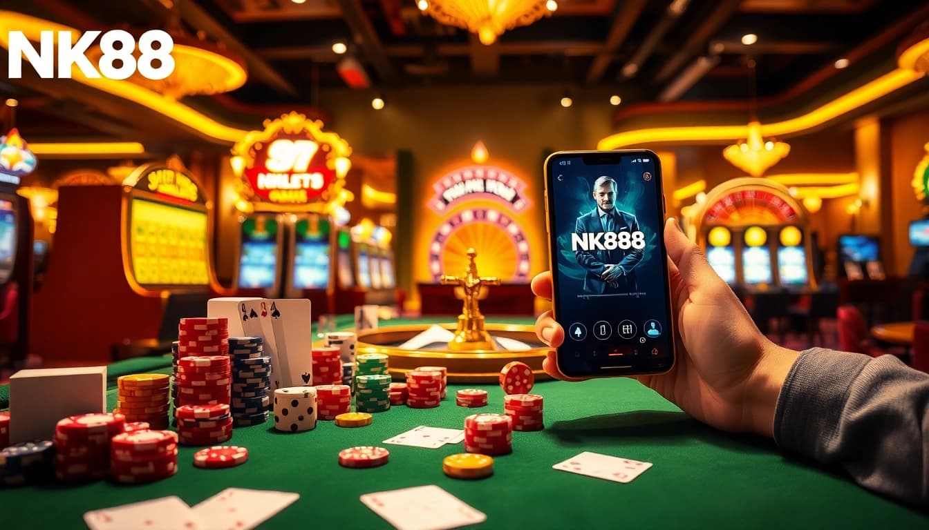 Experience thrilling gaming action with the NK88 app, featuring vibrant casino tables and mobile integration.