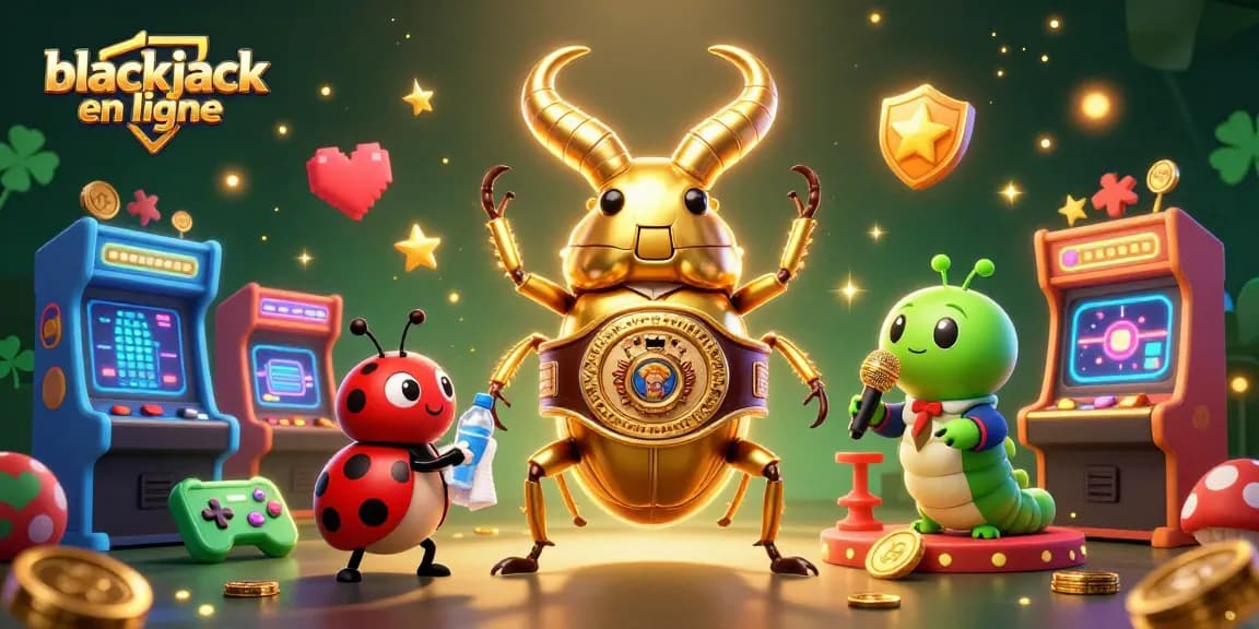 Jouez à blackjack en ligne avec cette illustration dynamique, mêlant casino et jeu vidéo.