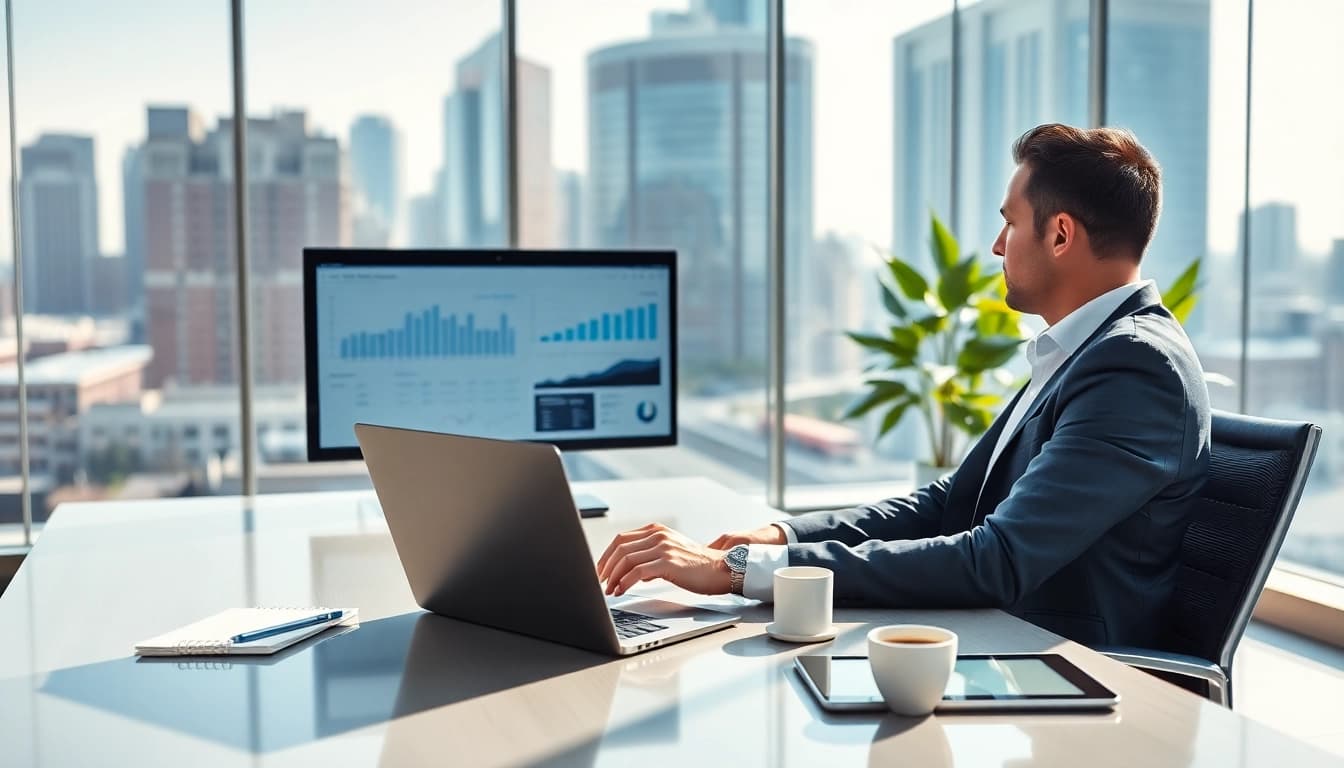 PedroVazPaulo operations consulting professional analyzing business data in a modern office