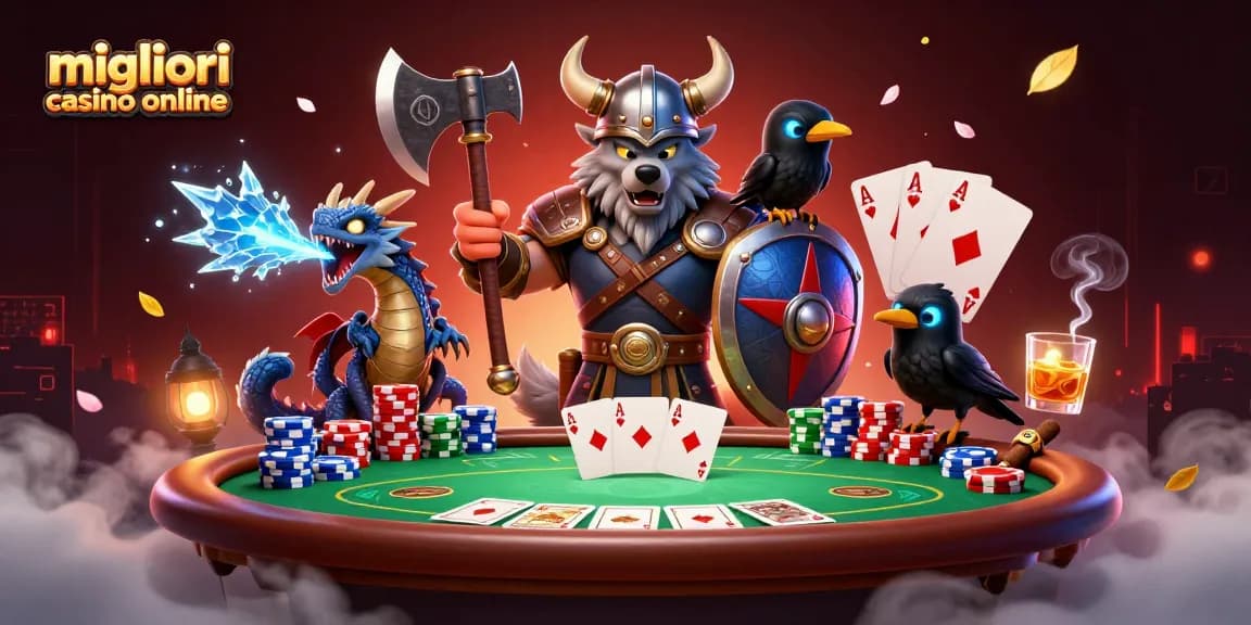 Immersa nei migliori casino online, la scena mostra un eroe e un drago in avventurose scommesse.