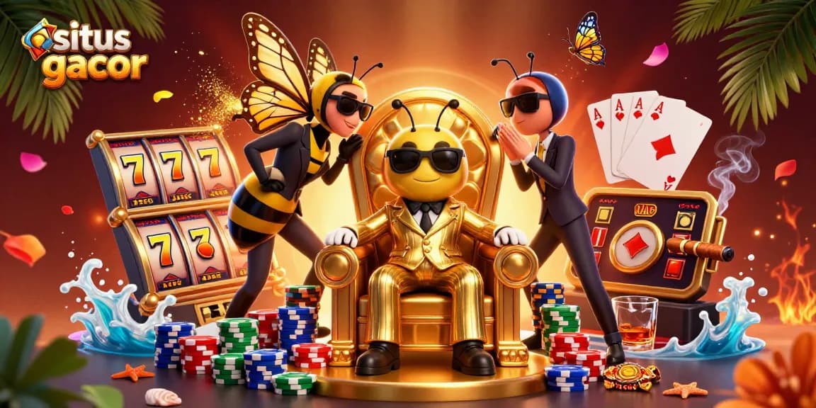 Experience the thrill of situs slot gacor with vibrant slot reels and jackpot counters in a cartoon scene.