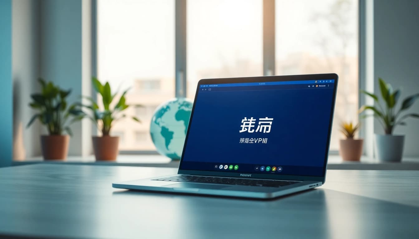 快连官网 interface displayed on a modern laptop in a professional workspace.