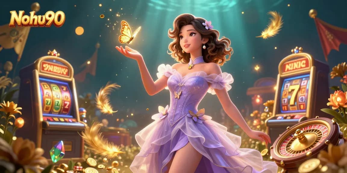 Nohu90 offers thrilling slot games with colorful reels and golden coins, featuring a captivating gambling experience.