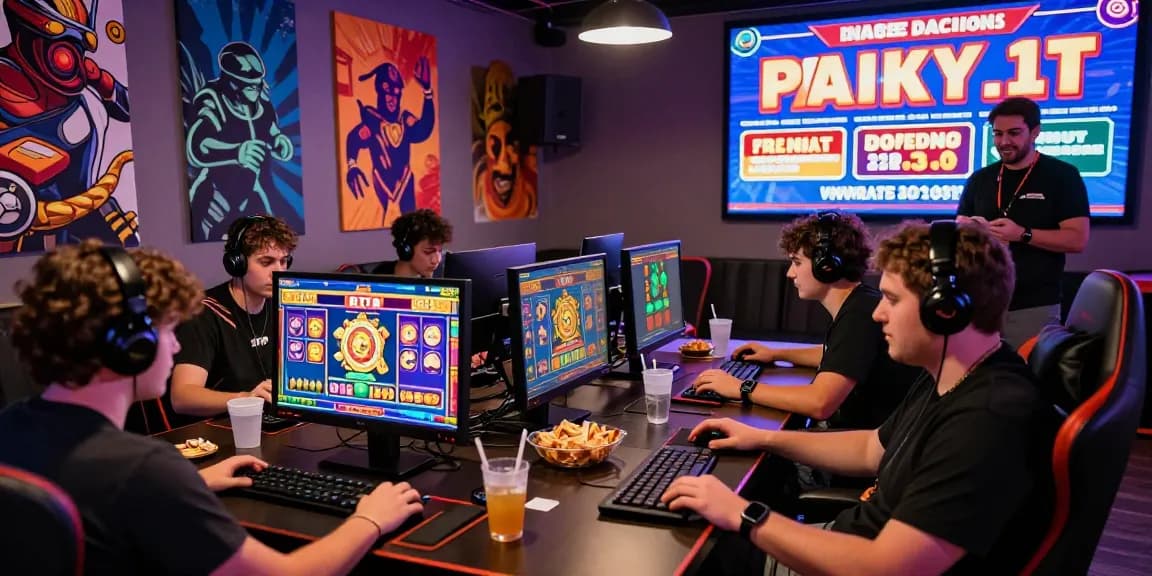 Exciting GARUDA303 slot gaming scene with players enjoying high RTP games in vibrant lounge atmosphere.