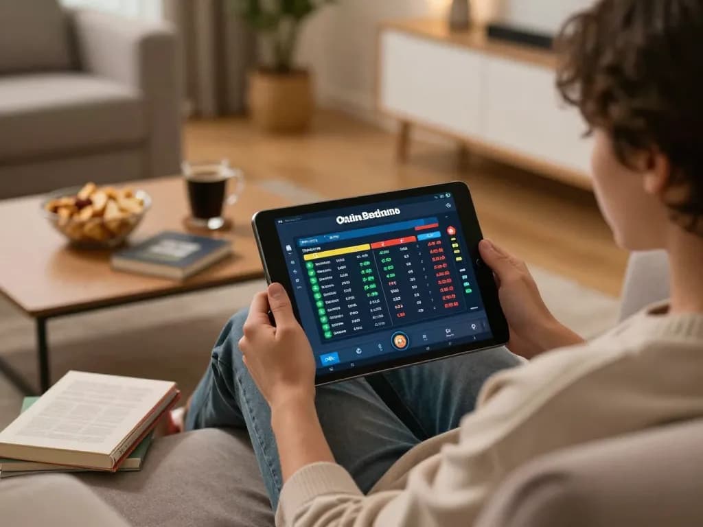 Kqbd hôm nay live scores displayed on tablet in a cozy home gaming setup.