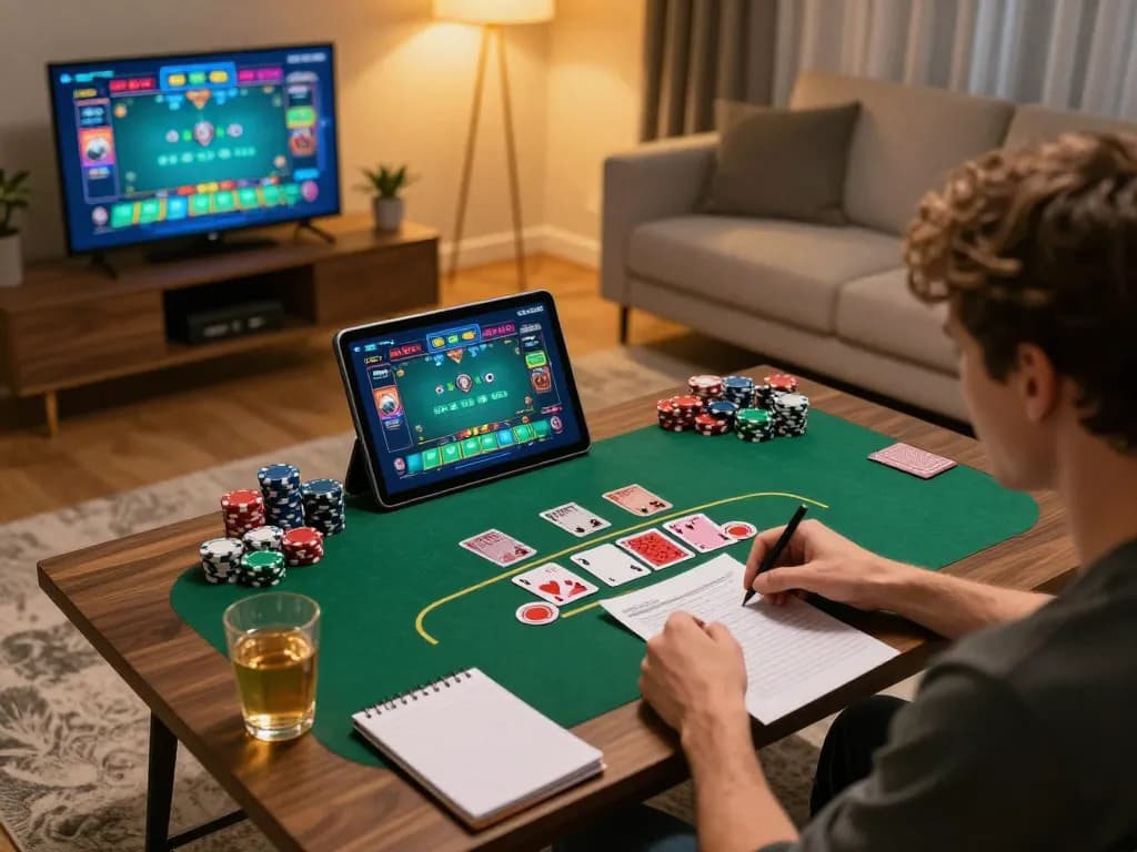 Player strategizing with top quality widgets while enjoying blackjack from a cozy home setup.