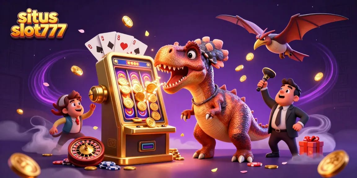 Menangkan jackpot di situs slot777 dengan mesin slot dan karakter dinosaurus yang menyenangkan.