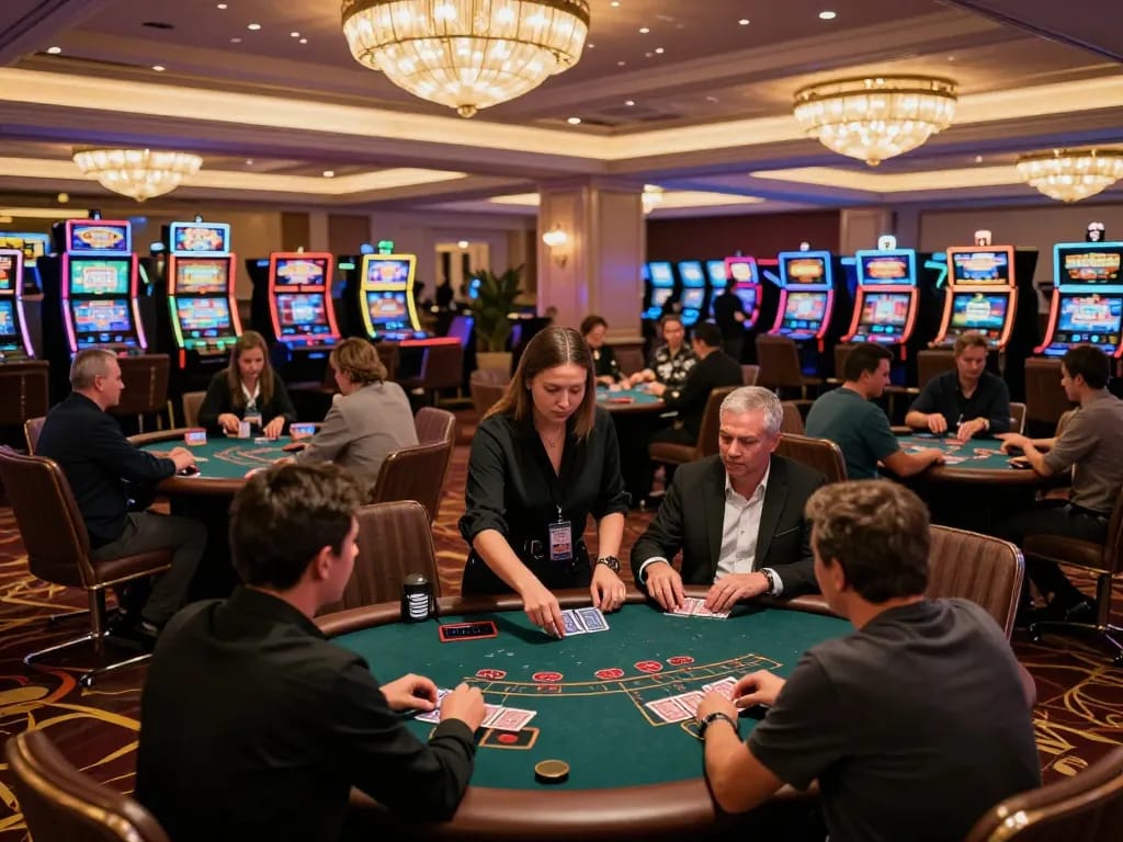 Players at TG88 casino engaged at blackjack tables, capturing a vibrant gaming atmosphere.