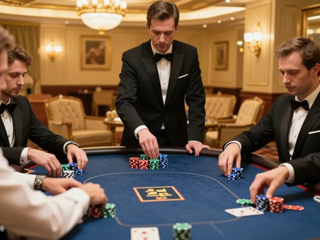Engaged players strategizing their bets at Nhà cái FC88's upscale poker game.