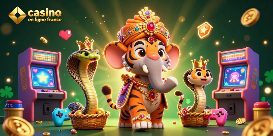 Jouez avec passion au casino en ligne France, illustrant un tigre maharaja et des éléments de jeu dynamique.