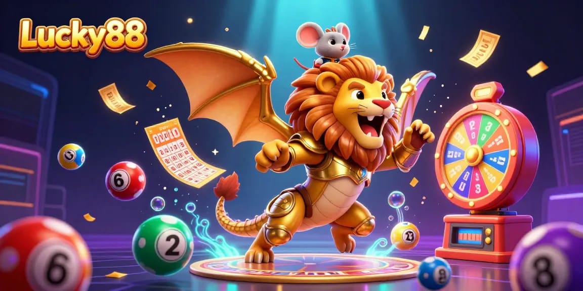 Experience the thrill of winning at Lucky88 with dynamic lottery elements and vibrant characters.