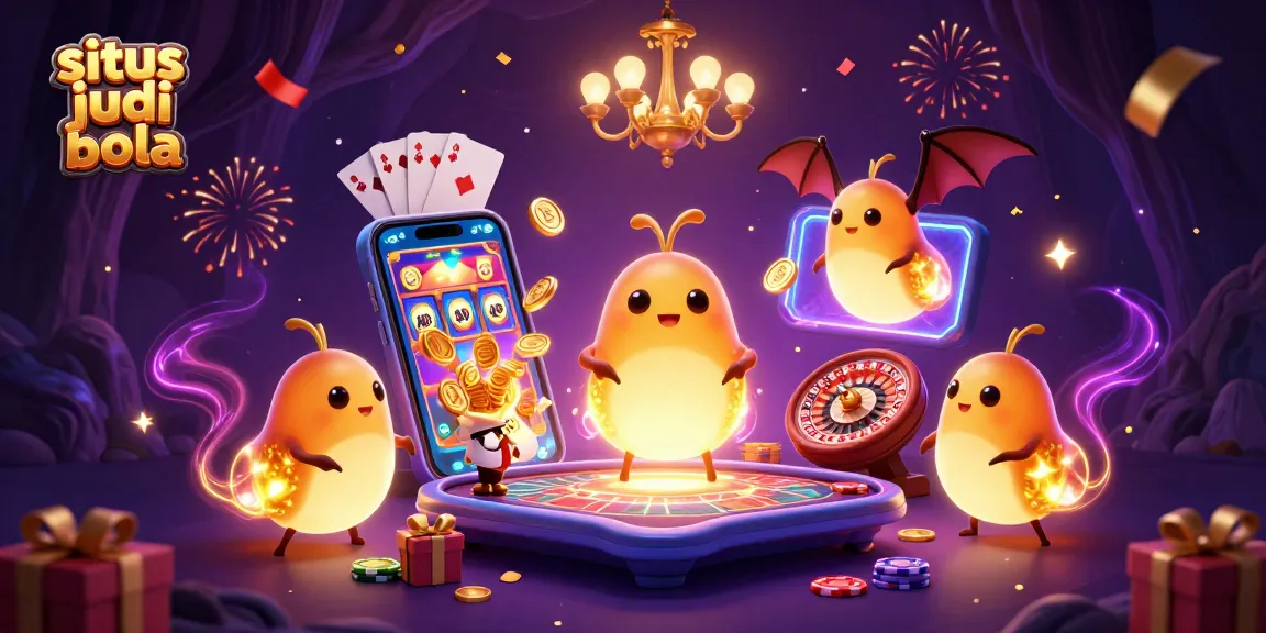 Situs judi bola: Illuminate your gaming experience in a vibrant cave casino with glowing characters and game elements.