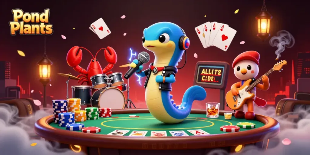 Engage with vibrant Pond Plants in this electric casino scene featuring a DJ eel and musical sea creatures.