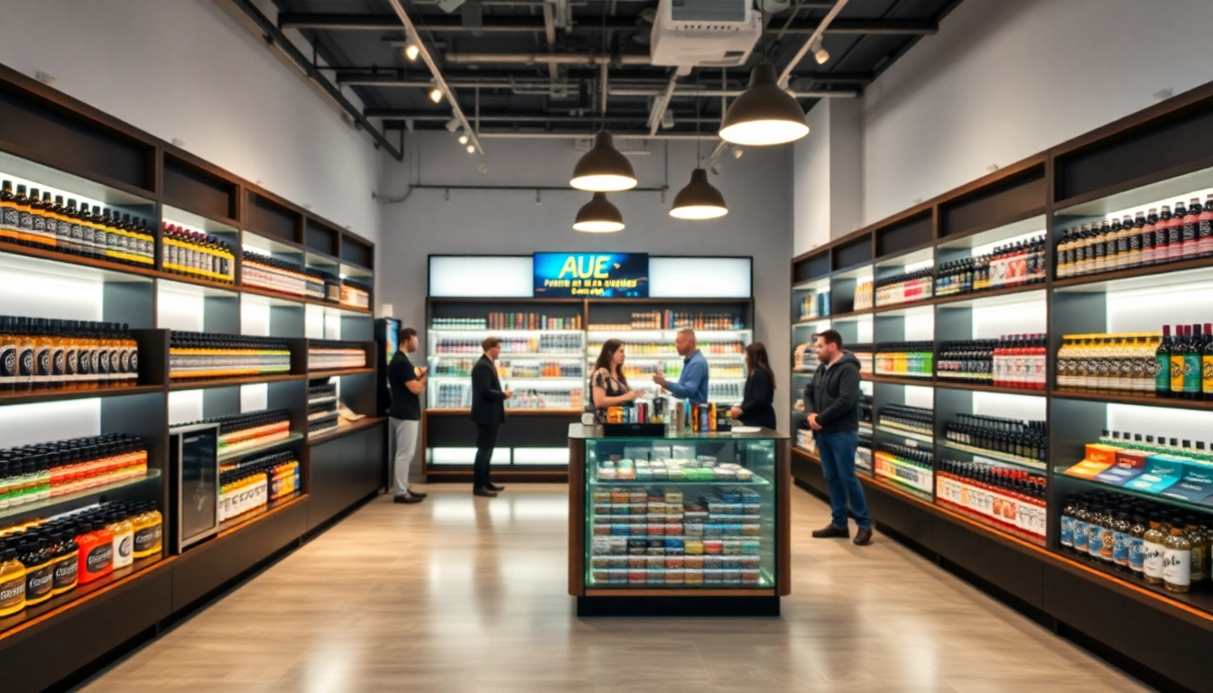 Vape Juice Depot showcasing diverse vape products in a vibrant shop environment.