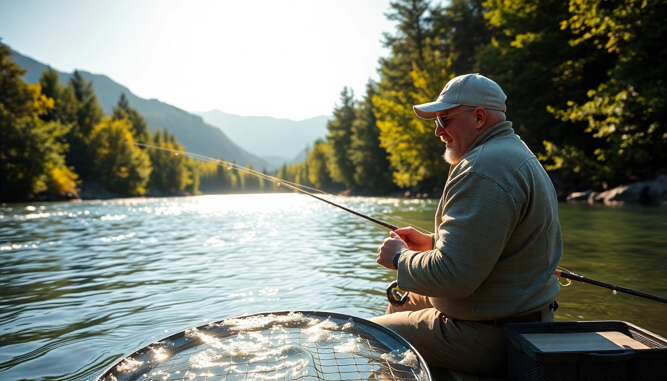 Engaging image of fly fishing for beginners, showcasing a serene angler by a river in natural sunlight.