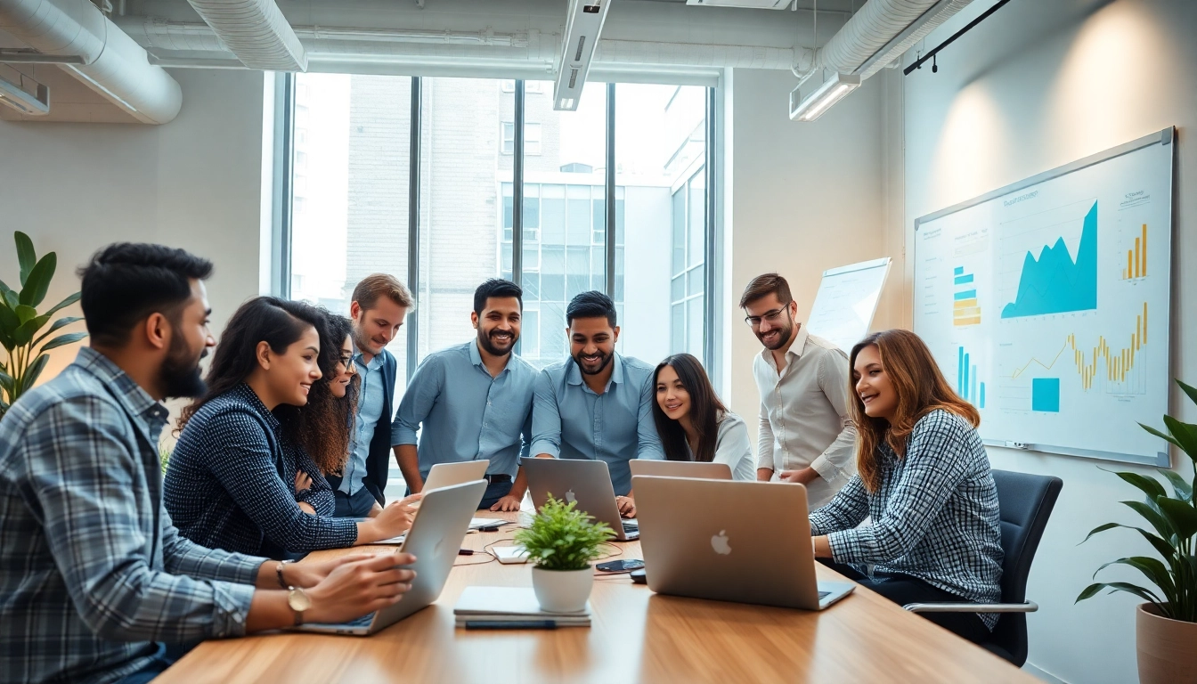 Pracownicy w biurze rankingo współpracują nad strategią marketingową.