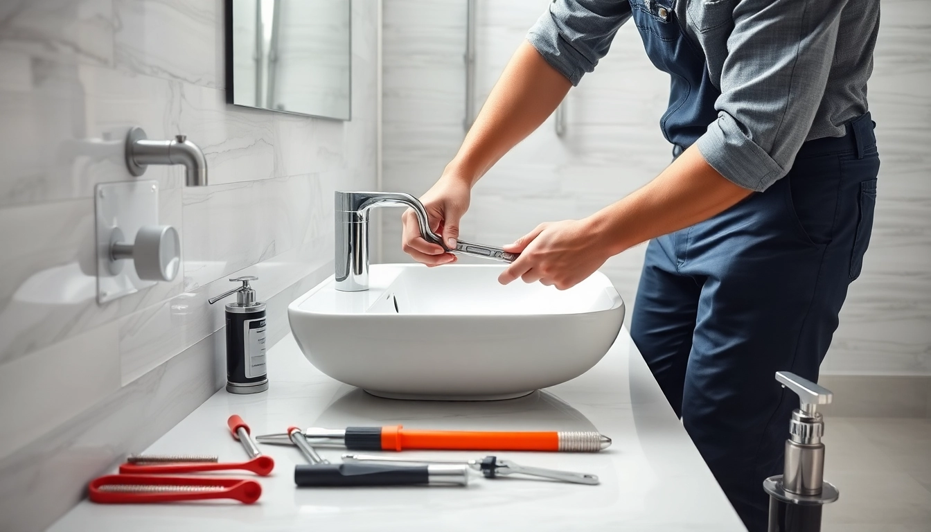 Der Installateur von sonni sanitär GmbH arbeitet an hochwertigen Badinstallationen mit modernen Werkzeugen.
