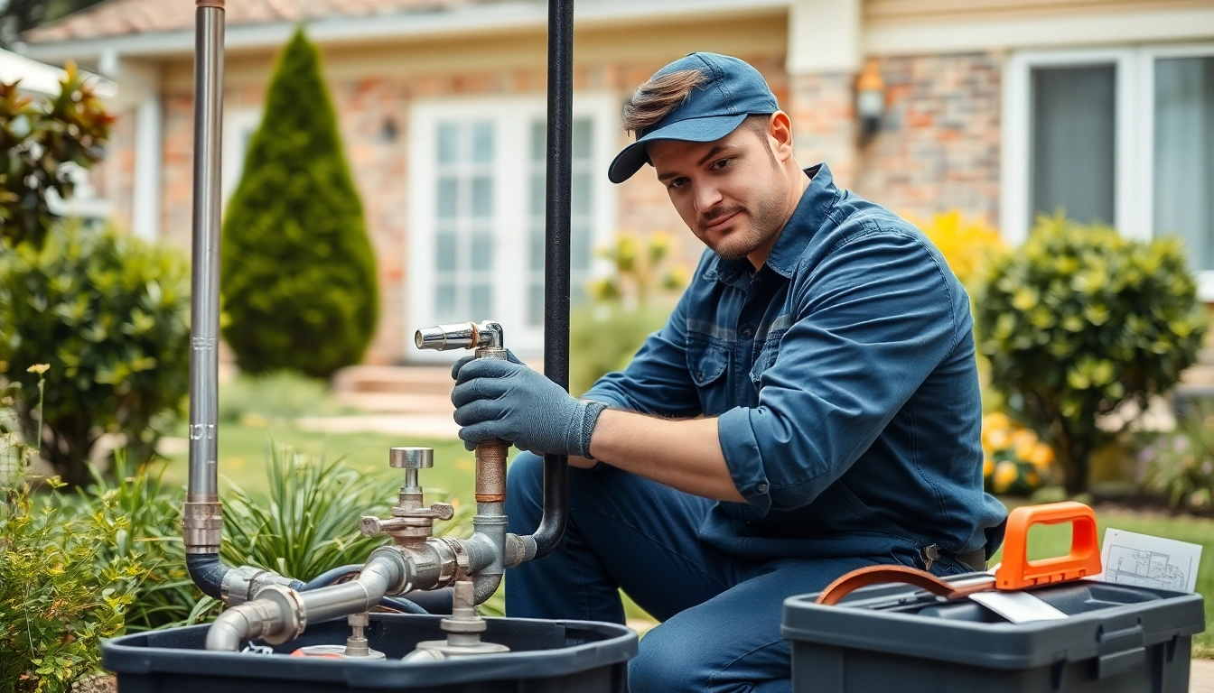Plumber near me performing maintenance in a home garden, showcasing professionalism and expertise.