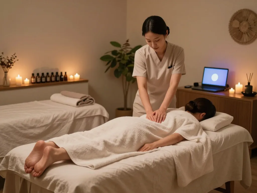 강남스웨디시 마사지 terapia 세션으로 편안함과 평온함을 보여주는 잔잔한 환경