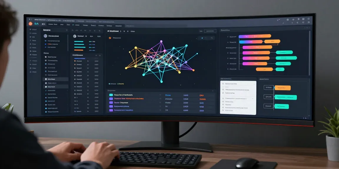 A interface de um app Movie APK mostrando recursos de automação e inteligência artificial em um espaço de trabalho moderno.