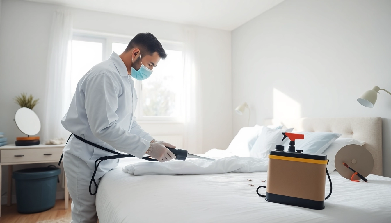 Effective bed bug pest control treatment in a bright bedroom showcasing professional methods