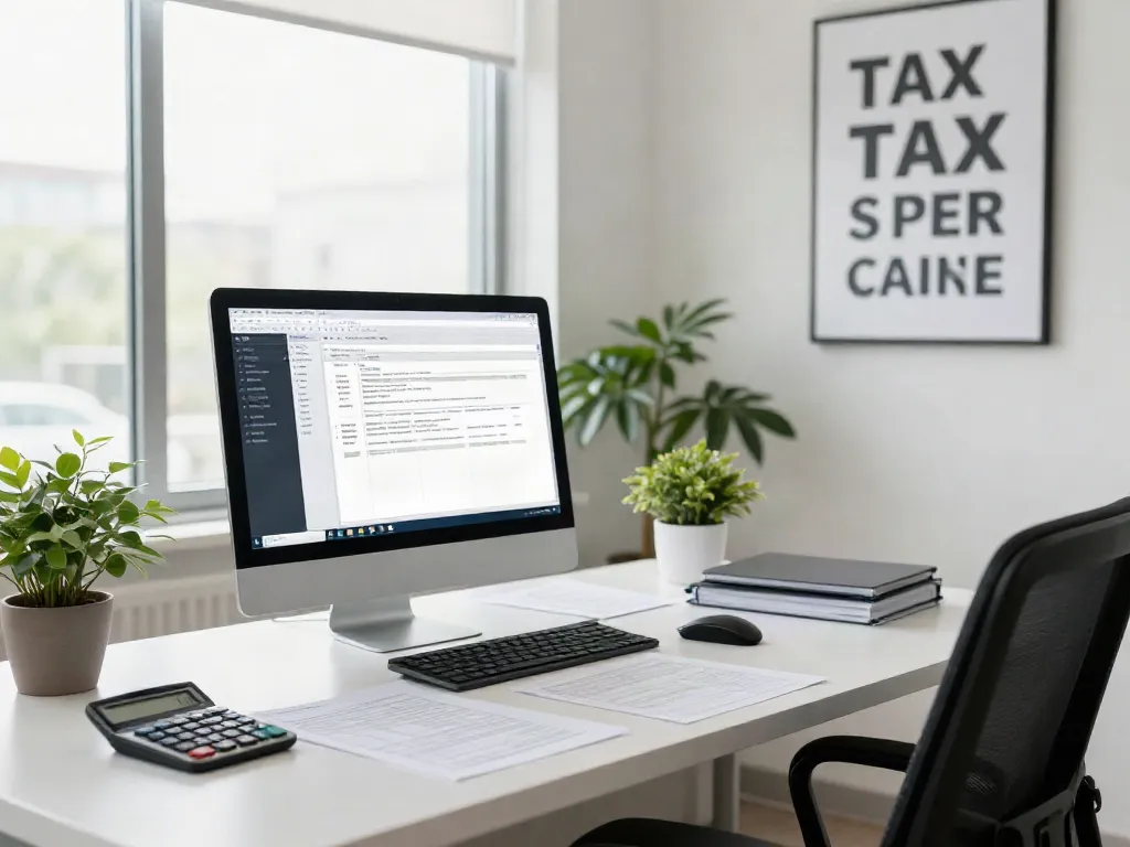 Professional showing low-cost professional tax software in use within a bright office.