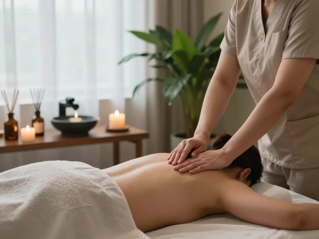 Relaxing 부전동마사지 session in a tranquil spa room with soothing oils and soft lighting