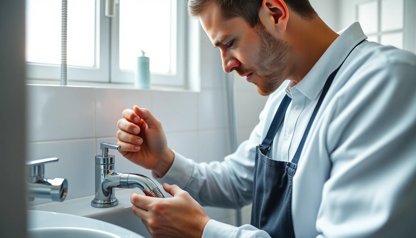 Die sonni sanitär GmbH präsentiert einen professionellen Installateur, der moderne Sanitäranlagen installiert.