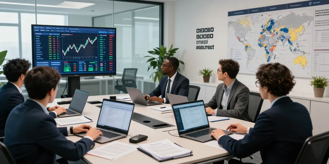 Team collaborating on financial crime intelligence analysis in a modern office.