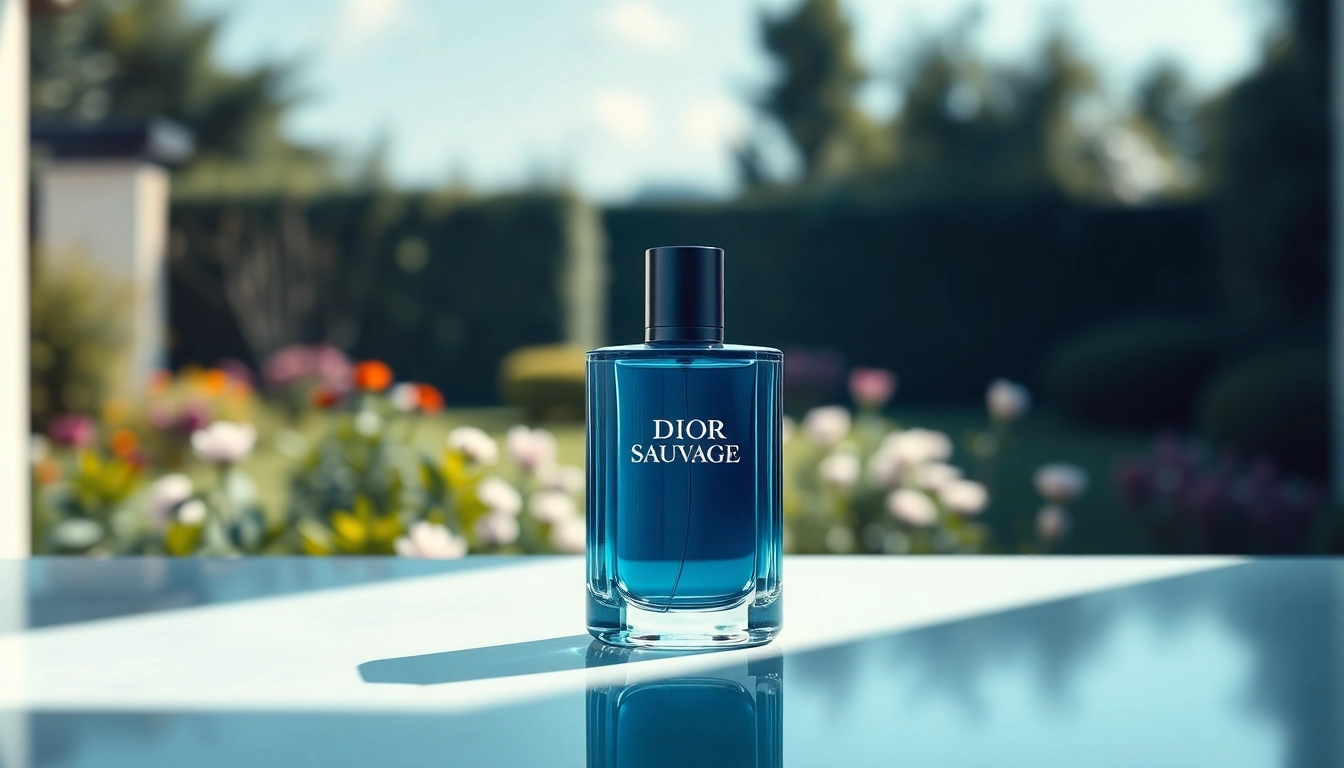Dior Sauvage perfume bottle elegantly displayed against a luxurious backdrop, showcasing its sophisticated design.