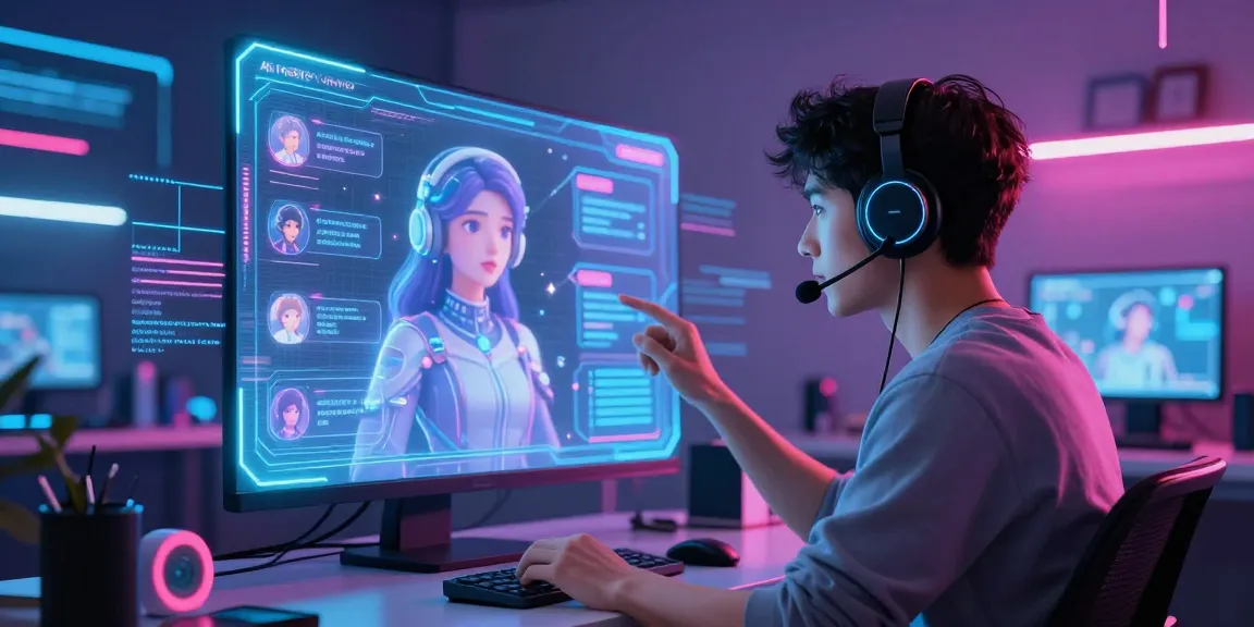 Engaging user in futuristic AI nsfw chat environment with holographic displays and immersive tech.
